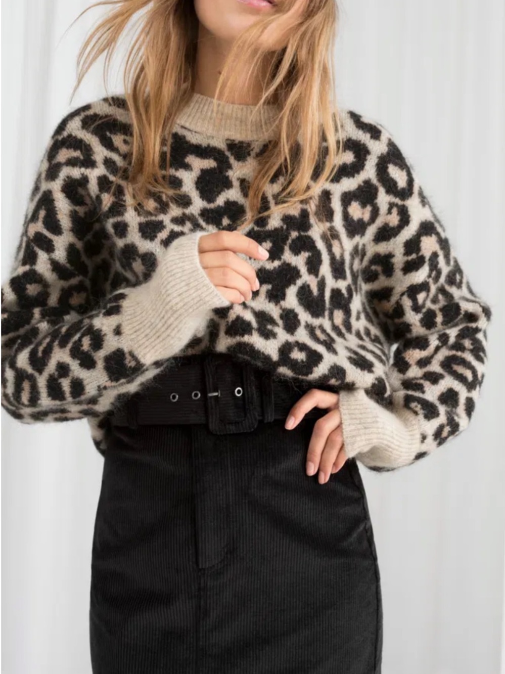 & Other Stories Mohair Blend Oversized Leopard Print Crewneck Sweater